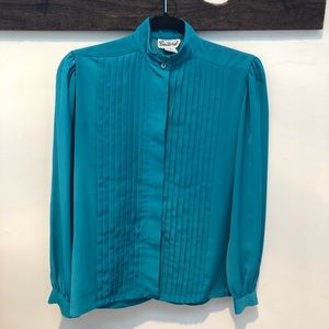 True Vintage tuxedo style secretary blouse peacock